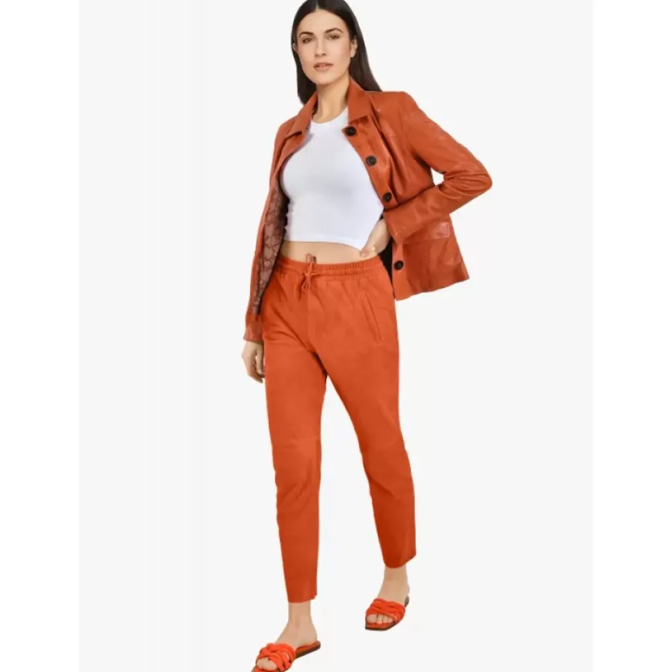 OAKWOOD Vestes^Romana Orange - Veste En Cuir Veritable De Mouton Effet Lave
