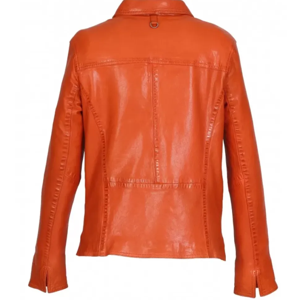 OAKWOOD Vestes^Romana Orange - Veste En Cuir Veritable De Mouton Effet Lave
