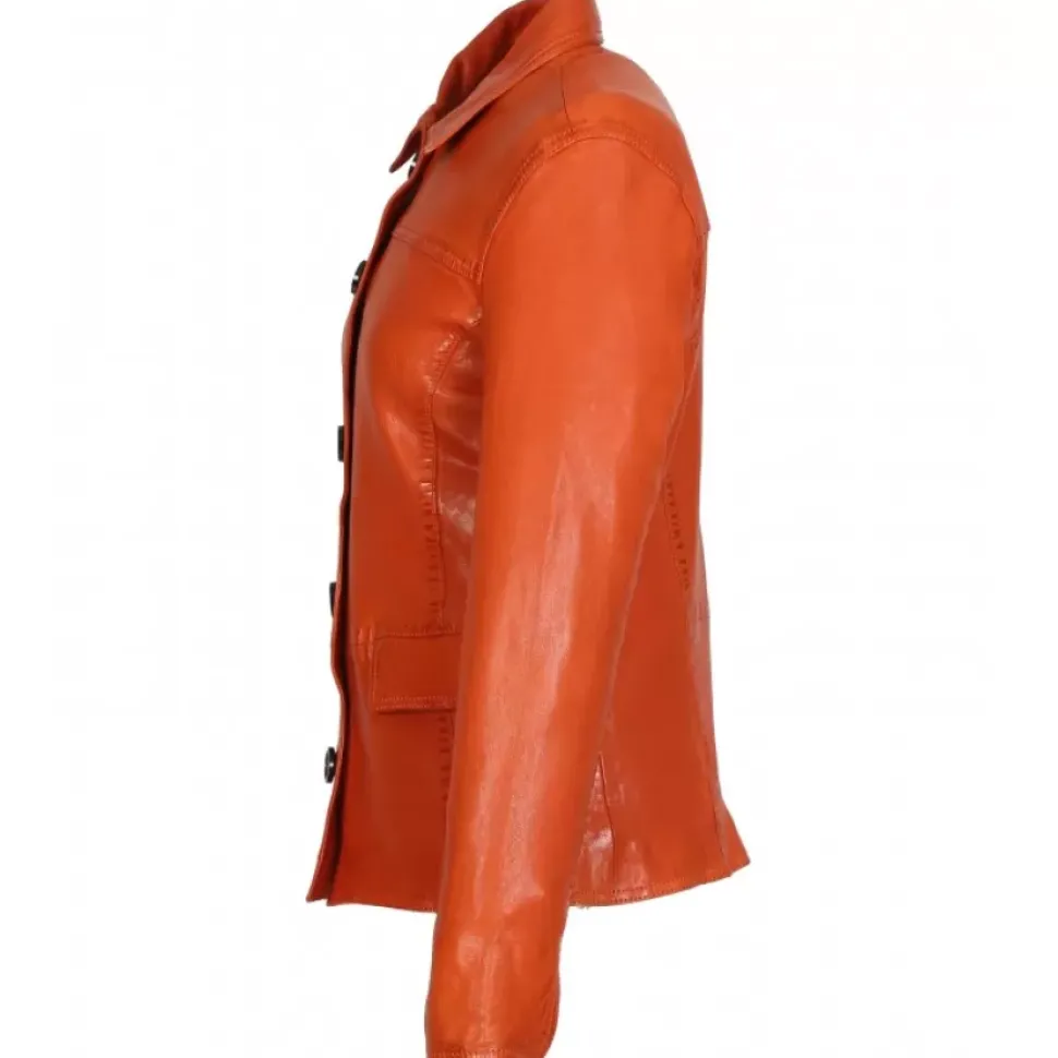 OAKWOOD Vestes^Romana Orange - Veste En Cuir Veritable De Mouton Effet Lave