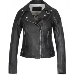 OAKWOOD Blousons^Sasha 6 Noir - Blouson Inspiration Motard En Cuir Veritable