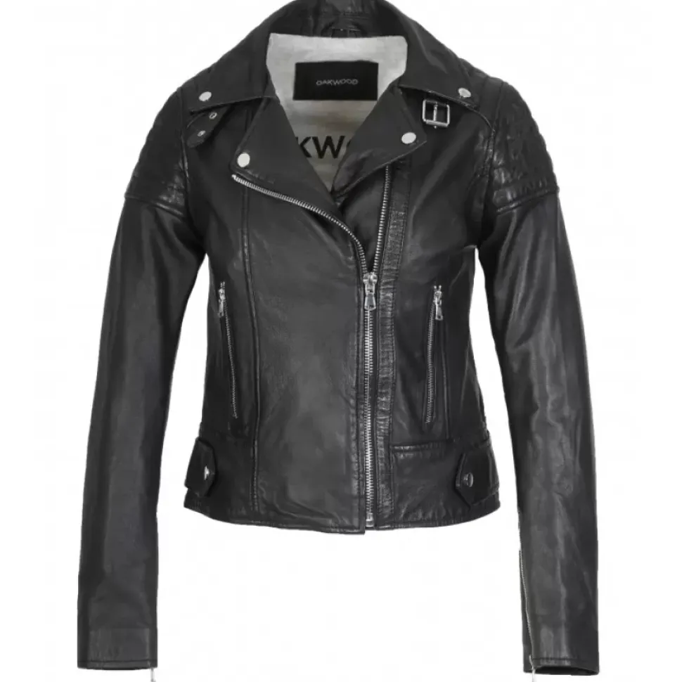OAKWOOD Blousons^Sasha 6 Noir - Blouson Inspiration Motard En Cuir Veritable