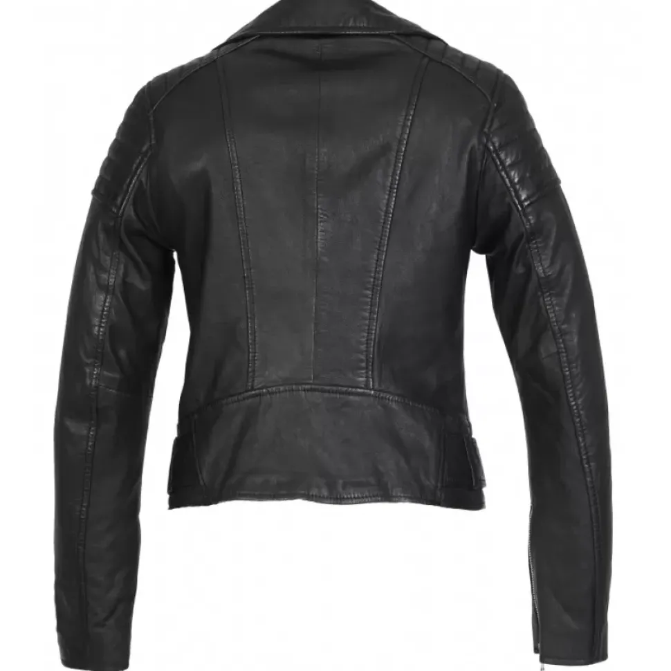 OAKWOOD Blousons^Sasha 6 Noir - Blouson Inspiration Motard En Cuir Veritable