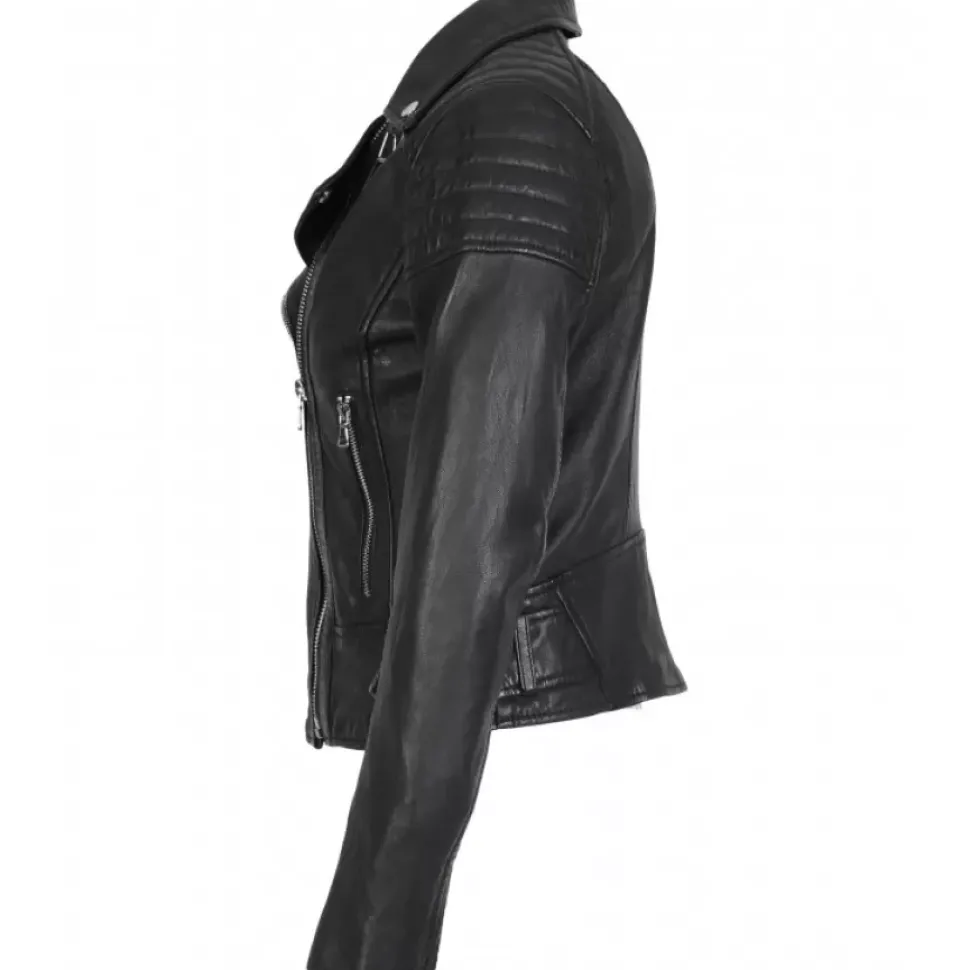 OAKWOOD Blousons^Sasha 6 Noir - Blouson Inspiration Motard En Cuir Veritable