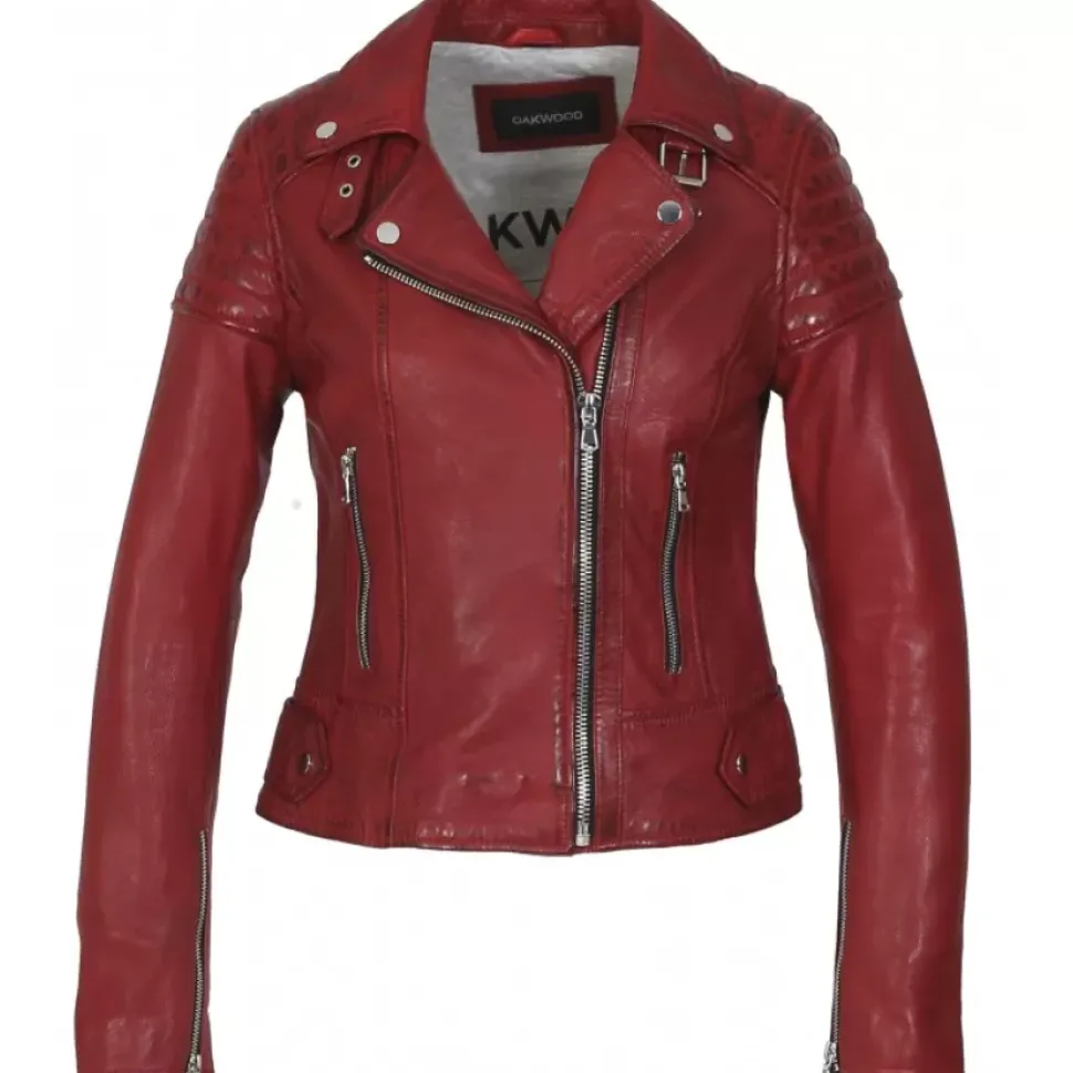 OAKWOOD Blousons^Sasha 6 Rouge - Blouson Inspiration Motard En Cuir Veritable