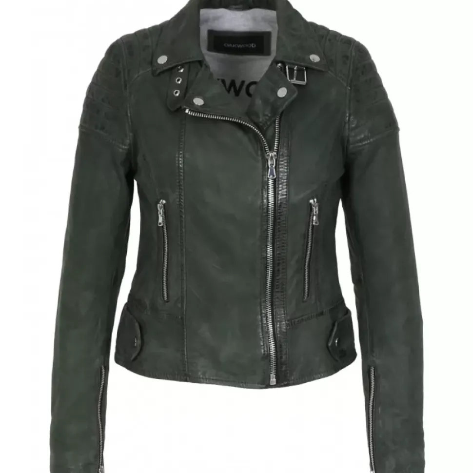 OAKWOOD Blousons^Sasha 6 Vert - Blouson Inspiration Motard En Cuir Veritable