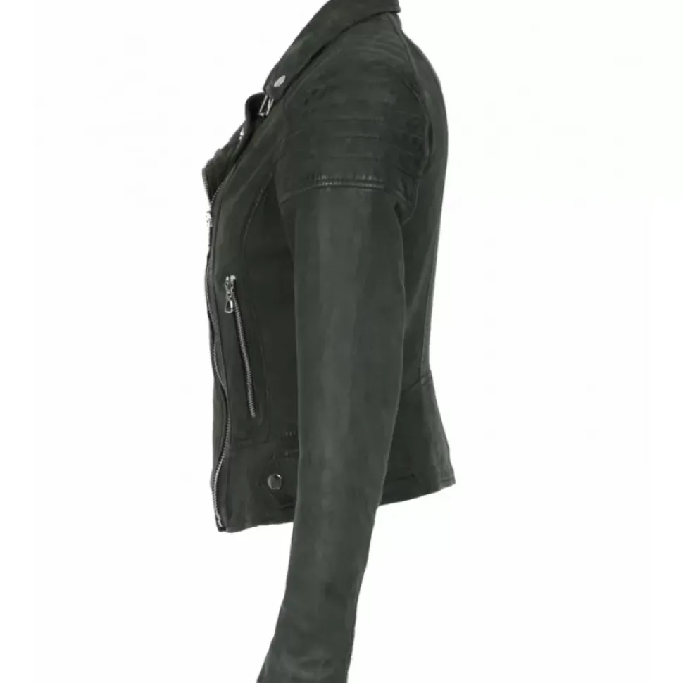 OAKWOOD Blousons^Sasha 6 Vert - Blouson Inspiration Motard En Cuir Veritable
