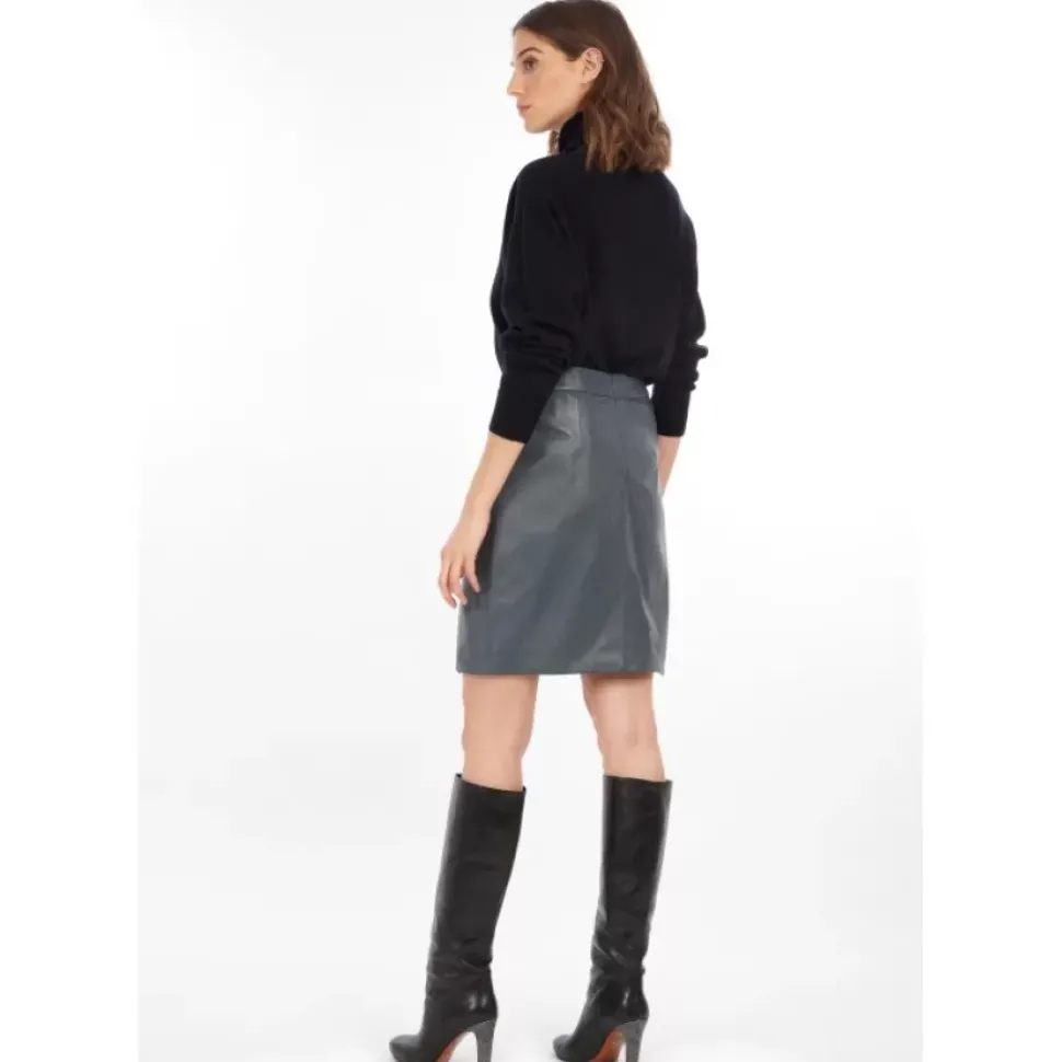 OAKWOOD Jupes Et Shorts^Silvia Petrole - Jupe Portefeuille En Cuir Veritable