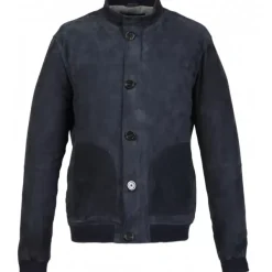 OAKWOOD Blousons^Supporter Bleu Marine - Blouson En Cuir Veritable De Chevre Velours