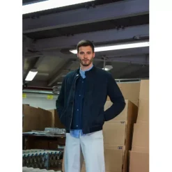 OAKWOOD Blousons^Supporter Bleu Marine - Blouson En Cuir Veritable De Chevre Velours
