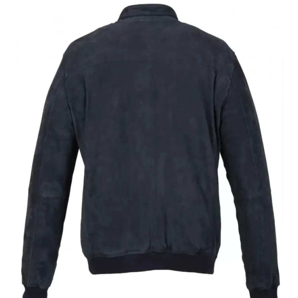 OAKWOOD Blousons^Supporter Bleu Marine - Blouson En Cuir Veritable De Chevre Velours