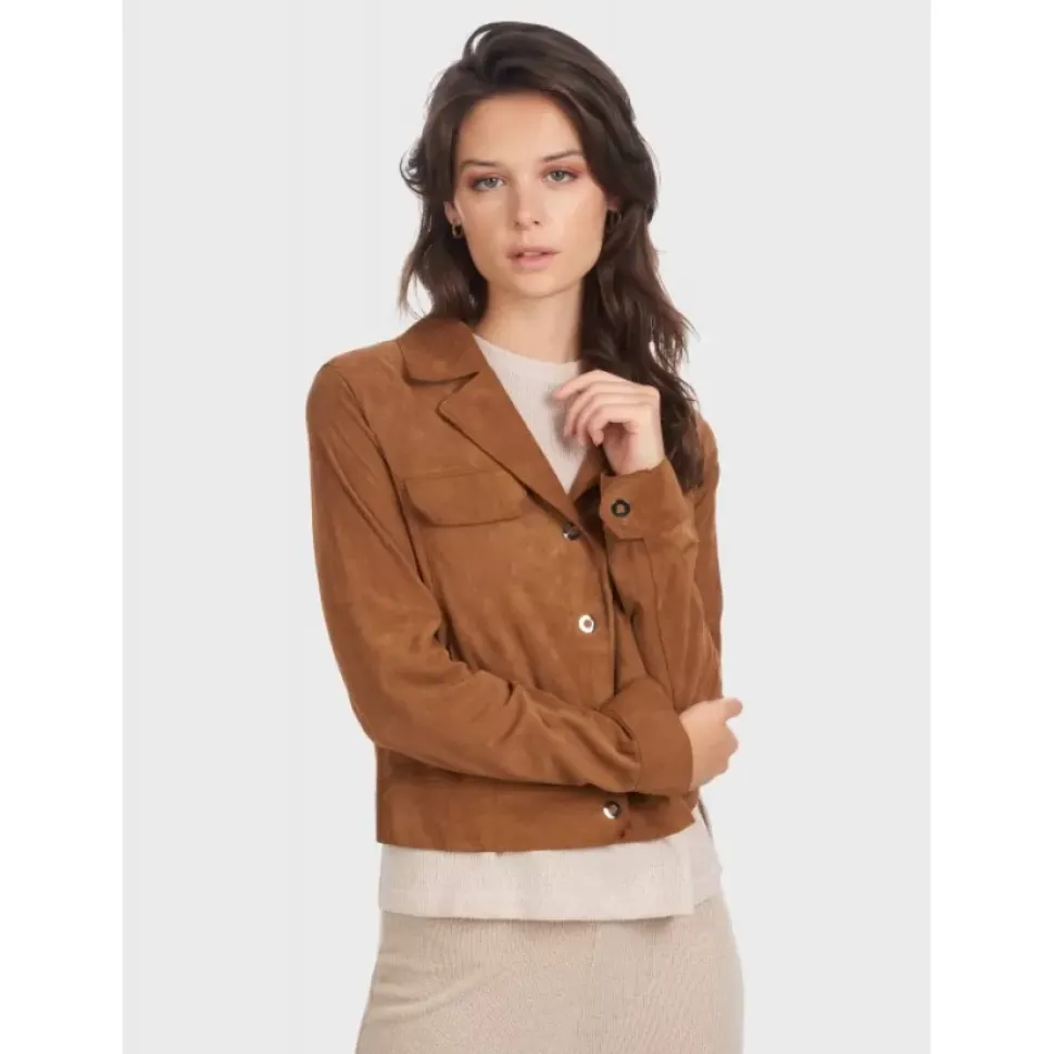 OAKWOOD Vestes^Taste Tobacco - Veste Courte En Cuir Veritable De Chevre Velours