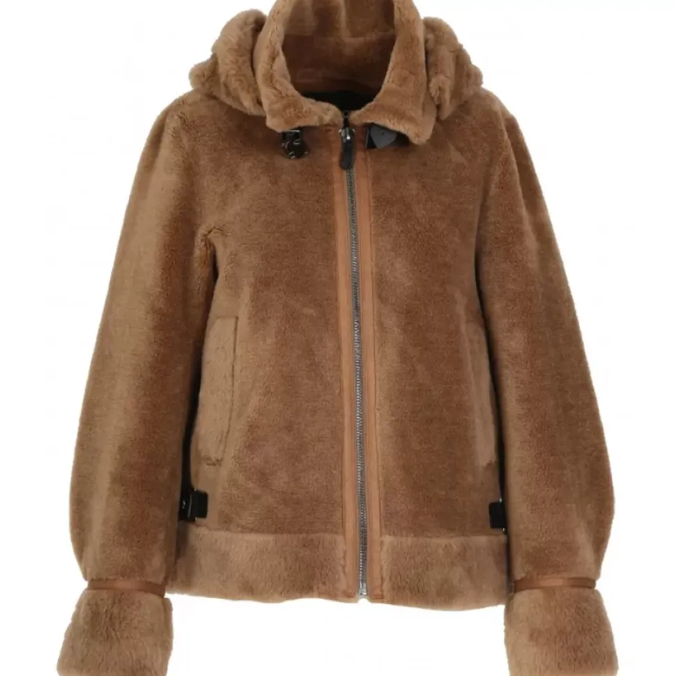 OAKWOOD Blousons^Tresor Cognac - Manteau Court Reversible Effet Mouton Retourne
