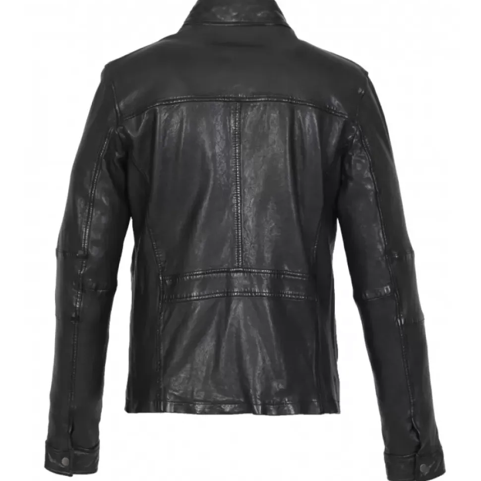 OAKWOOD Blousons^Trucker Noir - Blouson Col Haut En Cuir Veritable