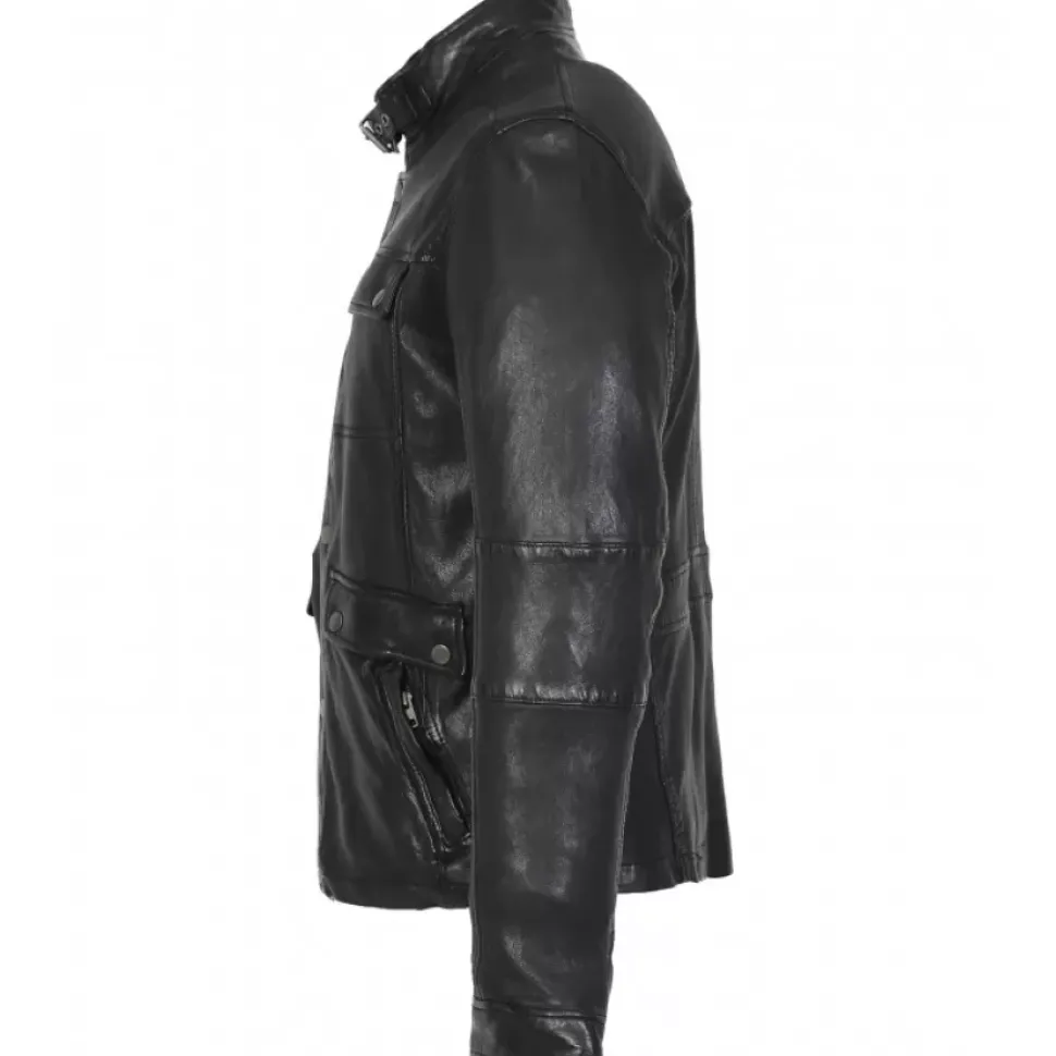 OAKWOOD Blousons^Trucker Noir - Blouson Col Haut En Cuir Veritable