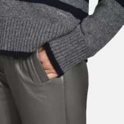 OAKWOOD Pantalons^Uranus Kaki Fonce Pantalon Large Cuir Veritable