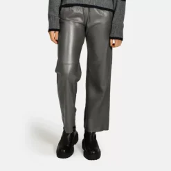 OAKWOOD Pantalons^Uranus Kaki Fonce Pantalon Large Cuir Veritable