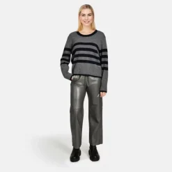 OAKWOOD Pantalons^Uranus Kaki Fonce Pantalon Large Cuir Veritable