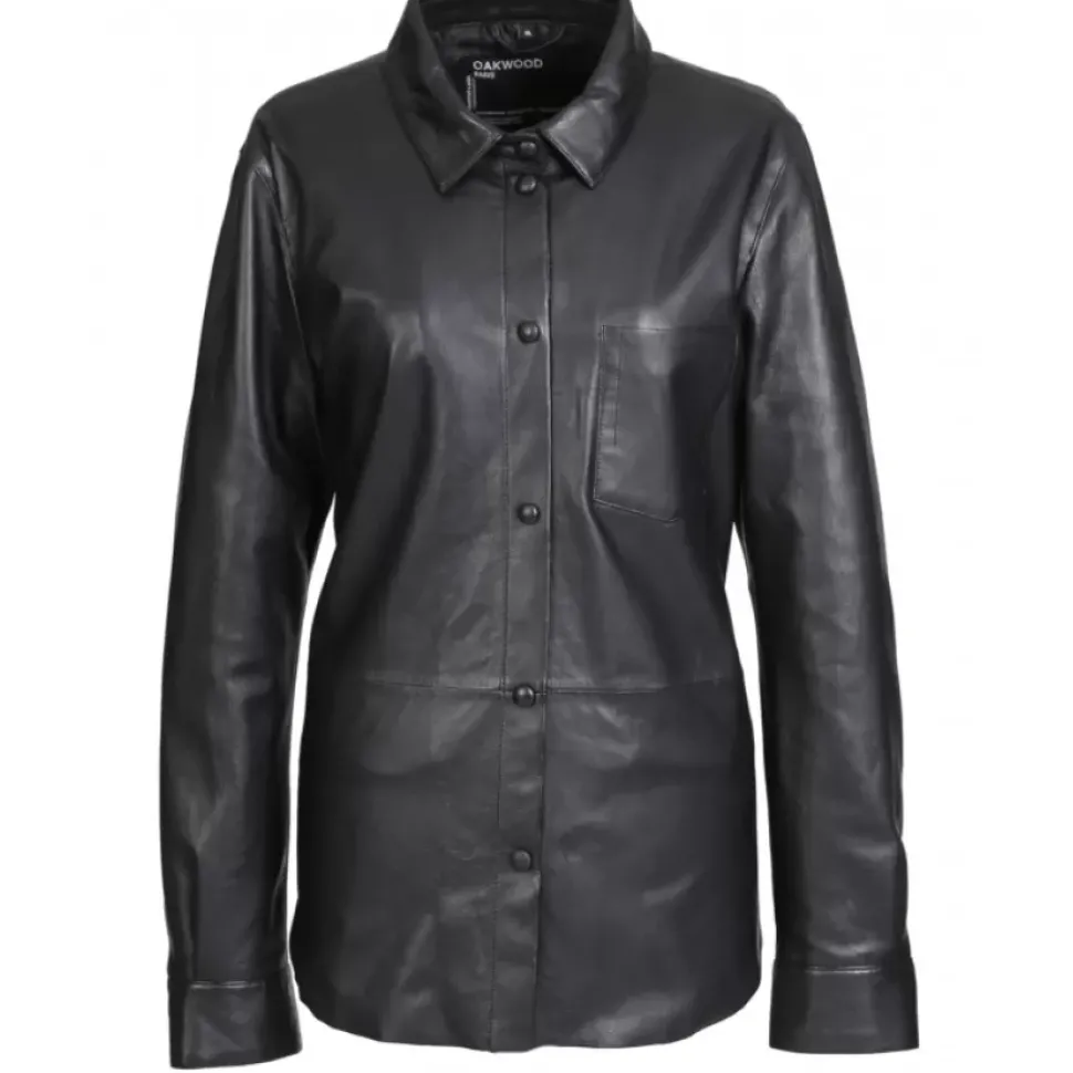OAKWOOD Tops Et Chemises^Valentina Noir - Chemise En Cuir Veritable Poche Plaquee