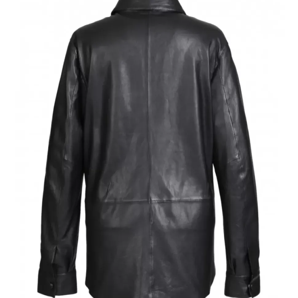 OAKWOOD Tops Et Chemises^Valentina Noir - Chemise En Cuir Veritable Poche Plaquee