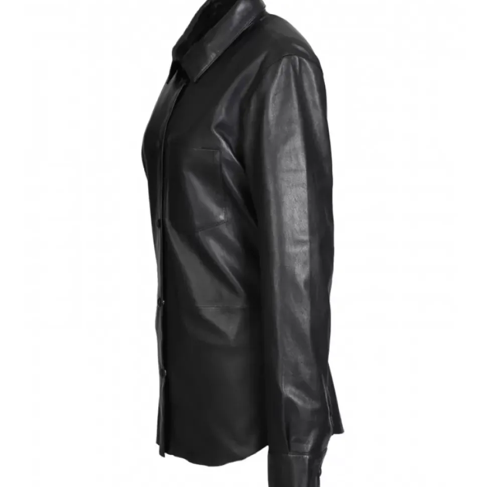 OAKWOOD Tops Et Chemises^Valentina Noir - Chemise En Cuir Veritable Poche Plaquee