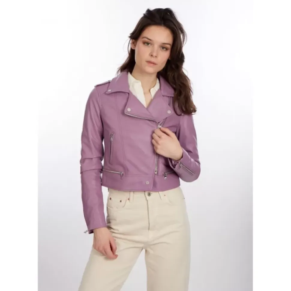 OAKWOOD Blousons^Yoko Lilas - Blouson Court En Cuir Veritable