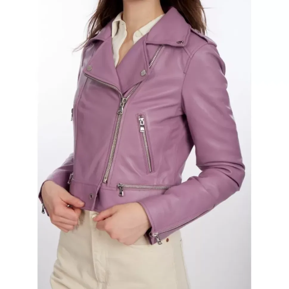 OAKWOOD Blousons^Yoko Lilas - Blouson Court En Cuir Veritable