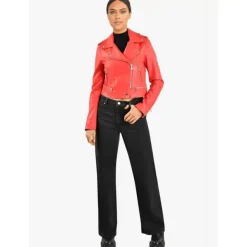OAKWOOD Blousons^Yoko Rouge Fonce- Blouson Court En Cuir Veritable