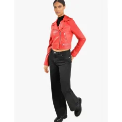 OAKWOOD Blousons^Yoko Rouge Fonce- Blouson Court En Cuir Veritable
