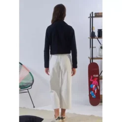 OAKWOOD Blousons^Zulina Bleu Marine - Blouson Biker Court Cuir Veritable Chevre Velours