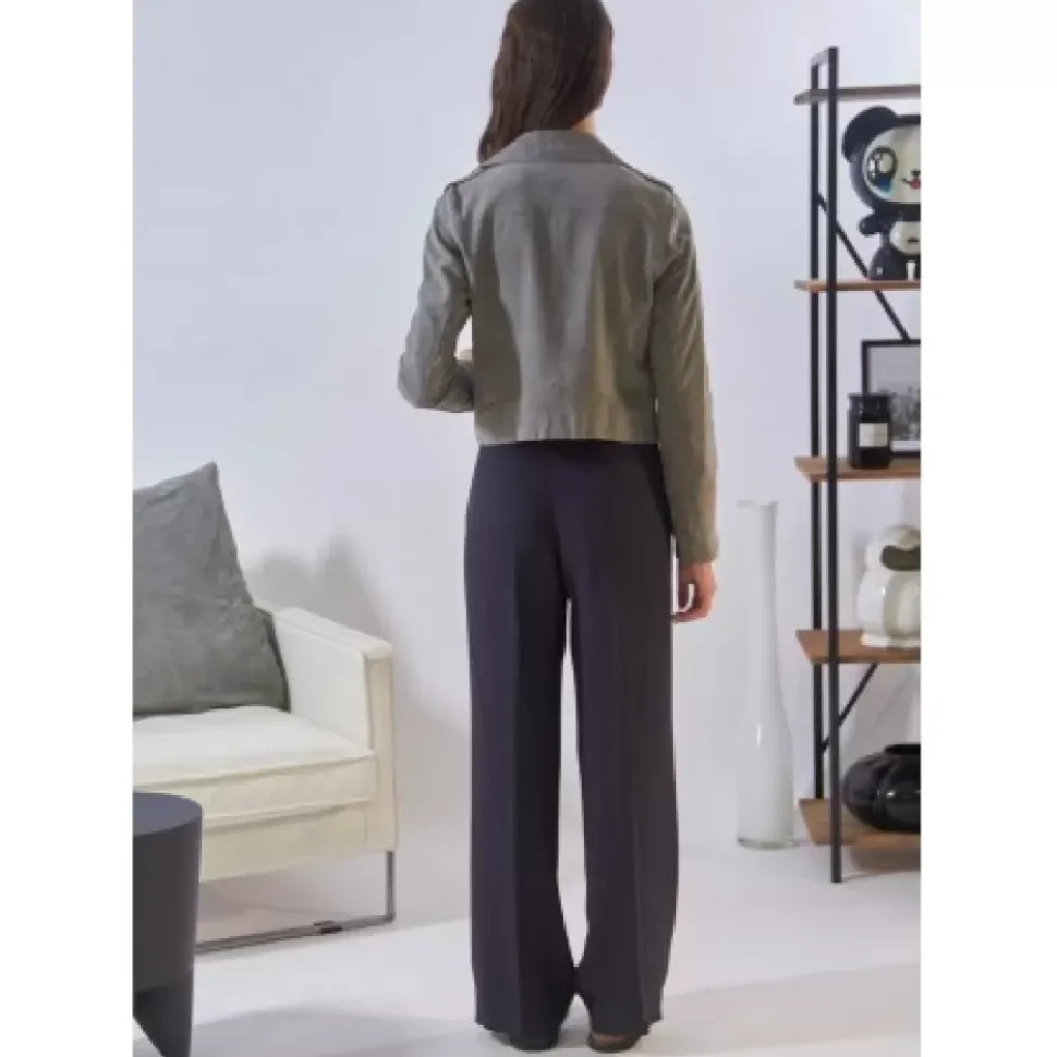 OAKWOOD Blousons^Zulina Gris - Blouson Biker Court Cuir Veritable Chevre Velours
