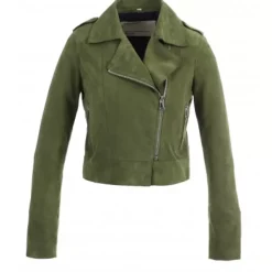 OAKWOOD Blousons^Zulina Kaki - Blouson Biker Court Cuir Veritable Chevre Velours