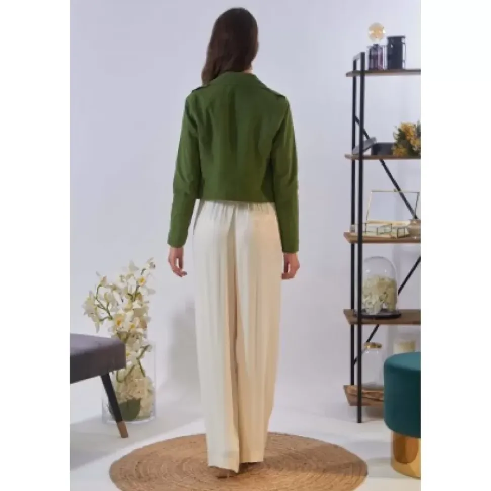 OAKWOOD Blousons^Zulina Kaki - Blouson Biker Court Cuir Veritable Chevre Velours