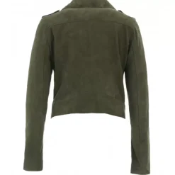 OAKWOOD Blousons^Zulina Kaki Fonce- Blouson Biker Court Cuir Veritable Chevre Velours