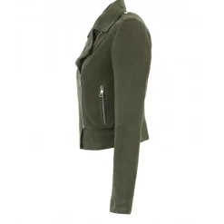 OAKWOOD Blousons^Zulina Kaki Fonce- Blouson Biker Court Cuir Veritable Chevre Velours