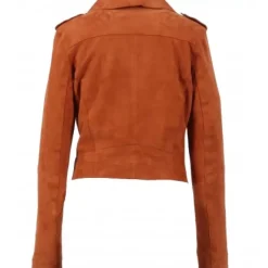 OAKWOOD Blousons^Zulina Orange- Blouson Biker Court Cuir Veritable Chevre Velours