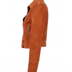 OAKWOOD Blousons^Zulina Orange- Blouson Biker Court Cuir Veritable Chevre Velours