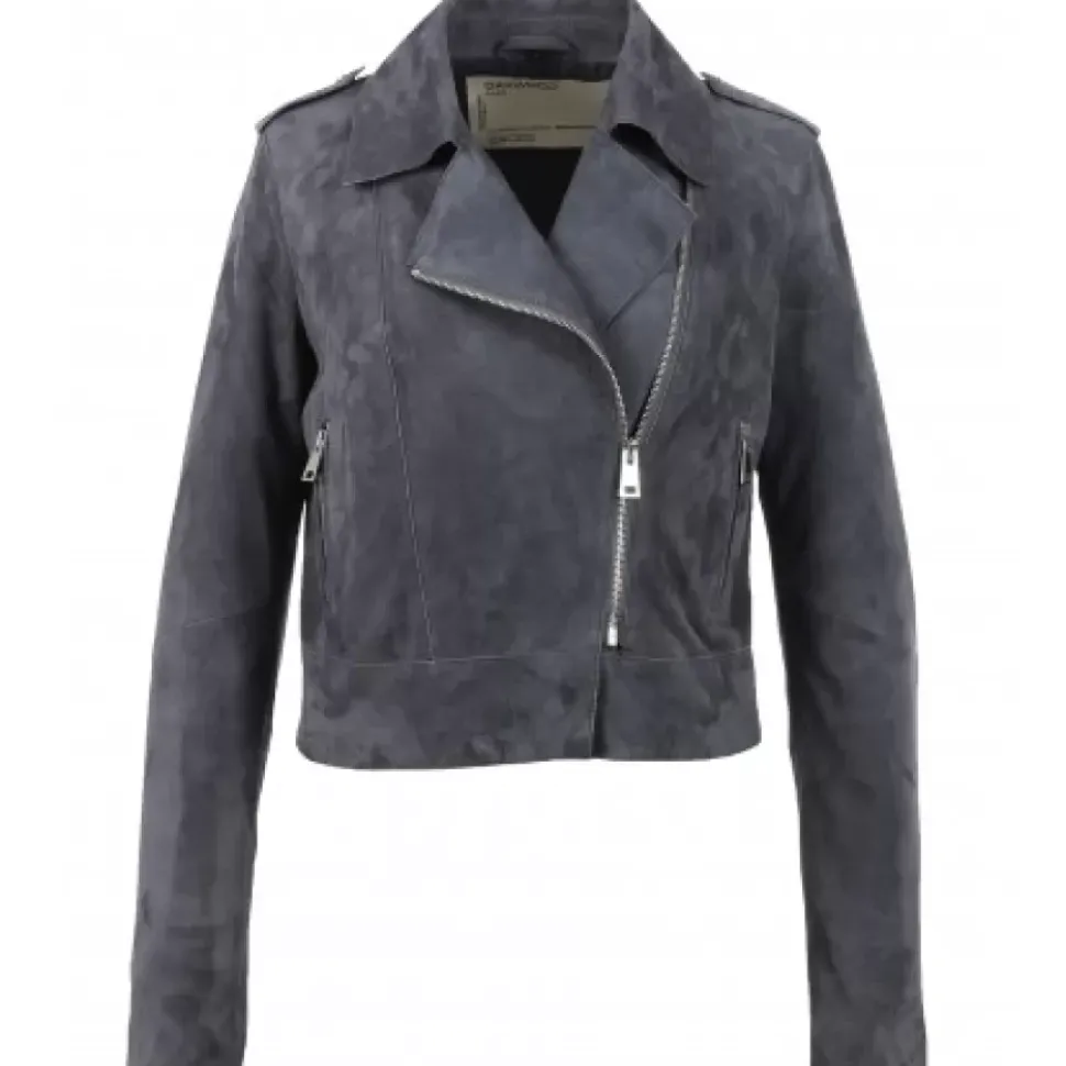 OAKWOOD Blousons^Zulina Petrole - Blouson Biker Court Cuir Veritable Chevre Velours